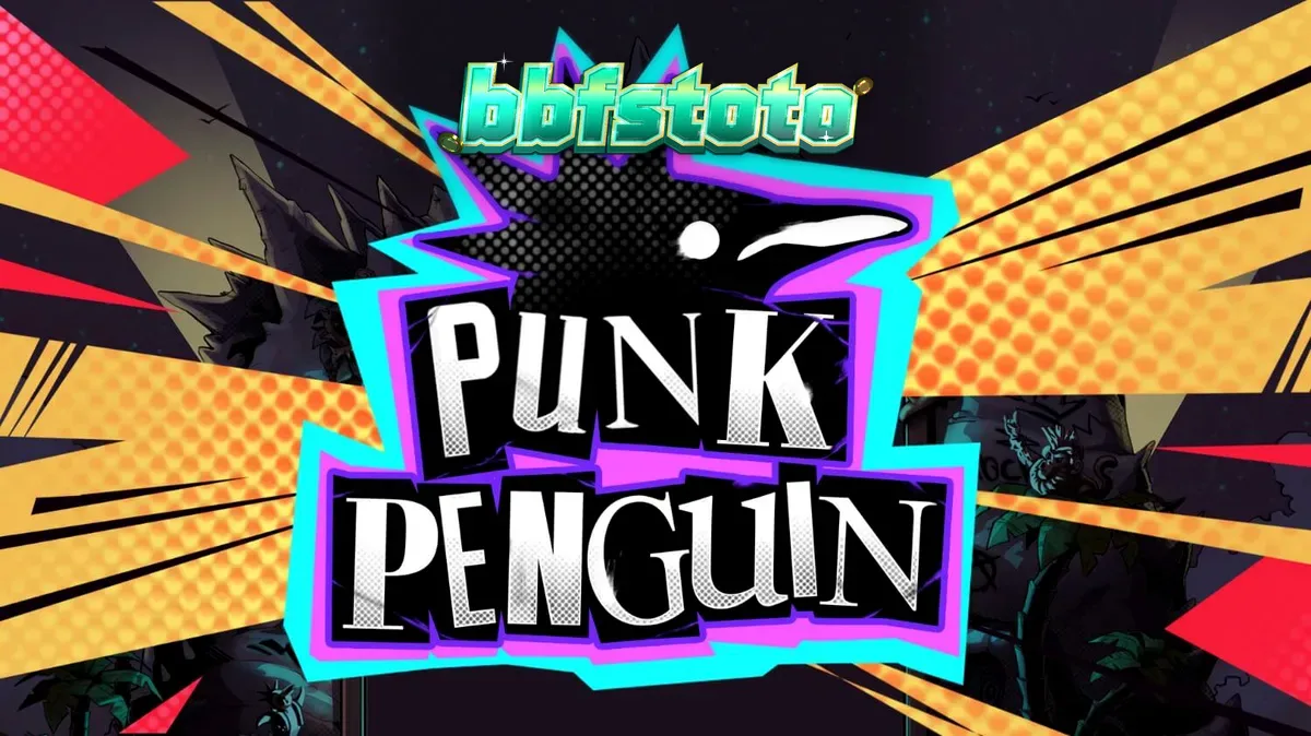 Tampilan visual slot Punk Penguin dengan tema konser rock bawah tanah